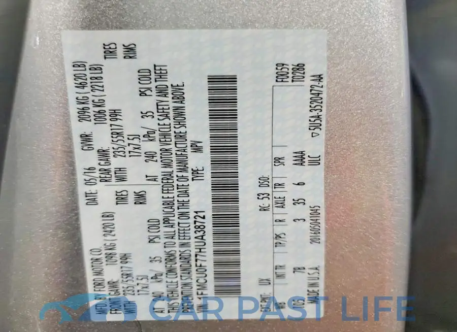 1FMCU0F77HUA38721# 13