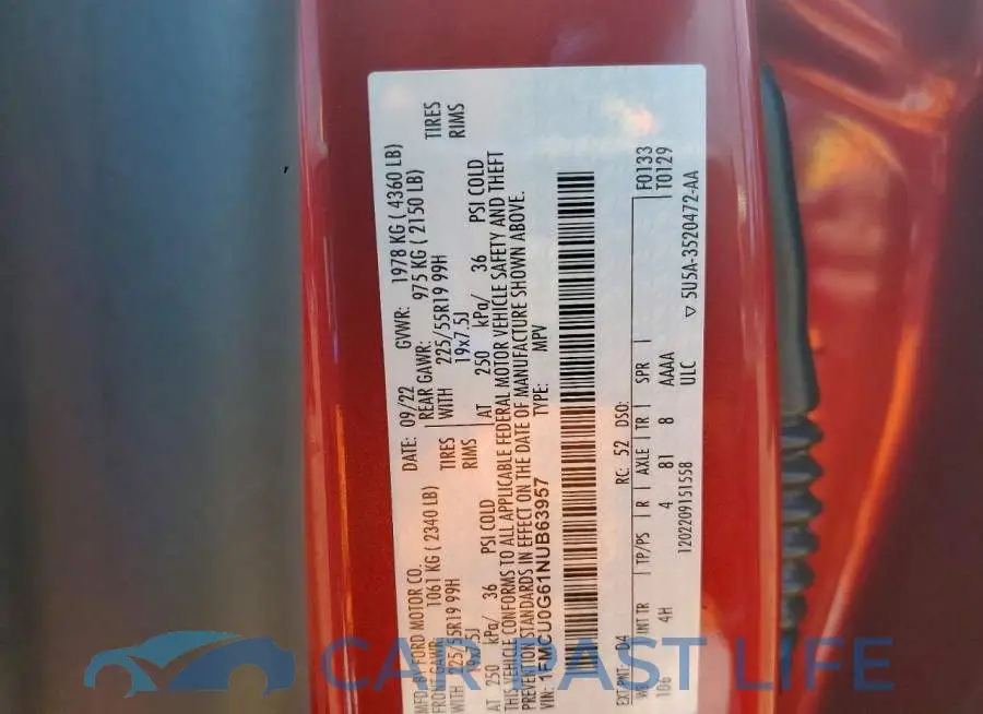 1FMCU0G61NUB63957# 12