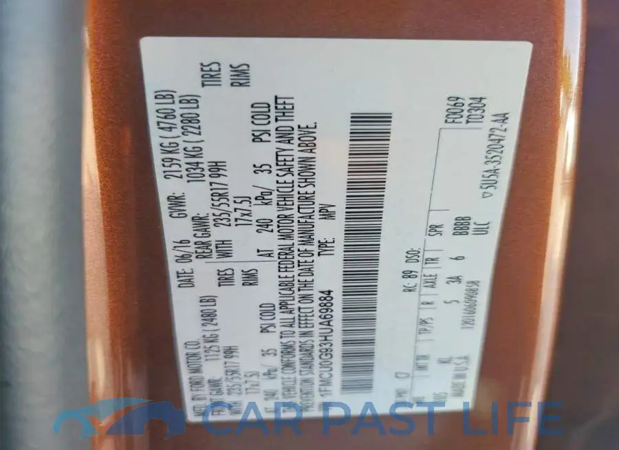 1FMCU0G93HUA69884# 12