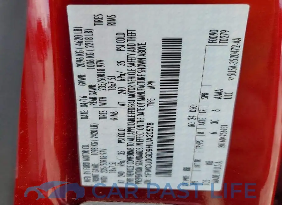 1FMCU0GD9HUA20578# 13