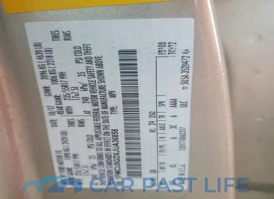 1FMCU0GDXJUA36858# 12