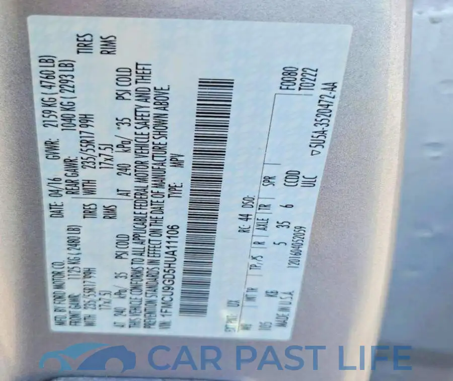 1FMCU9GD5HUA11106# 13