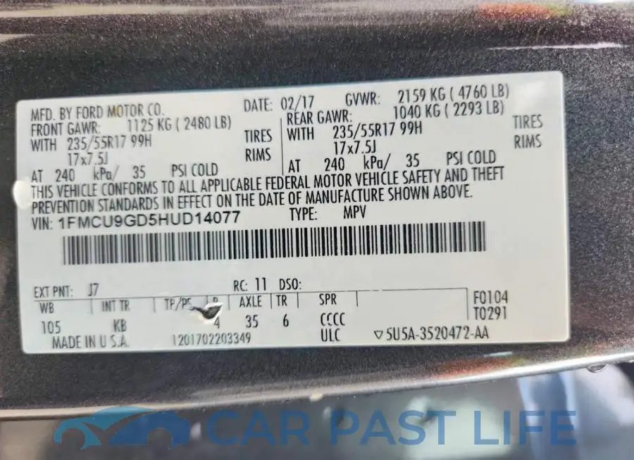 1FMCU9GD5HUD14077# 12