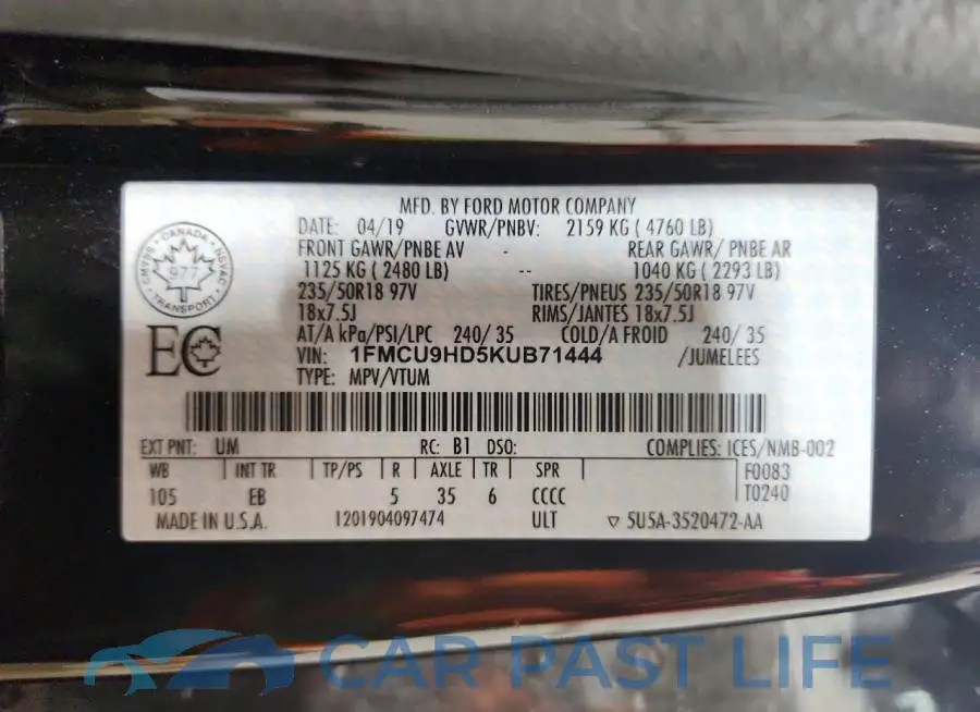 1FMCU9HD5KUB71444# 13