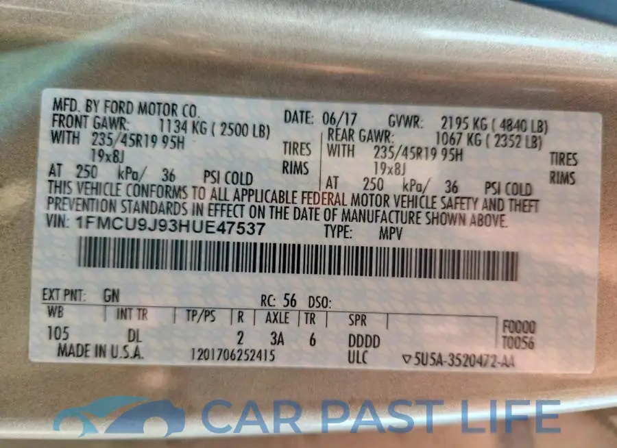 1FMCU9J93HUE47537# 14
