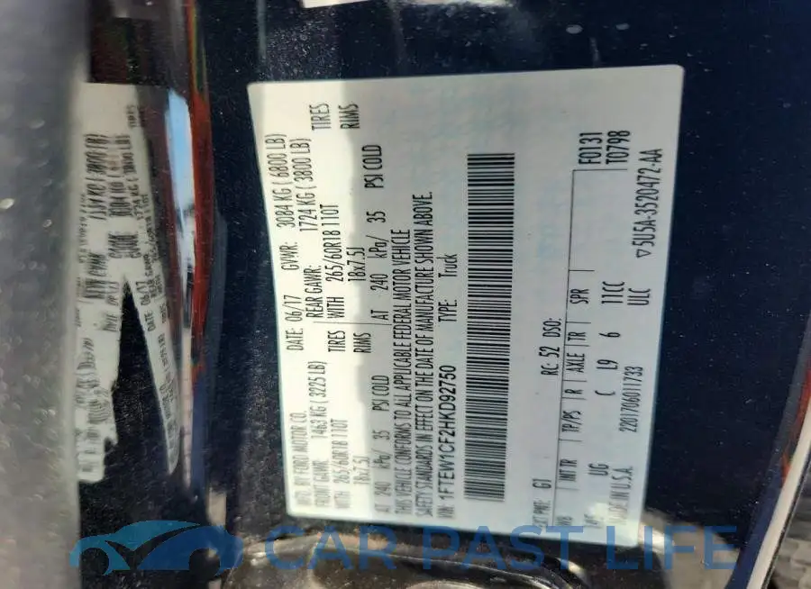 1FTEW1CF2HKD92750# 12