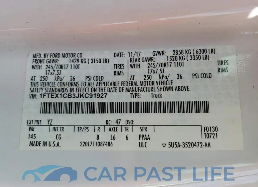 1FTEX1CB3JKC91927# 12