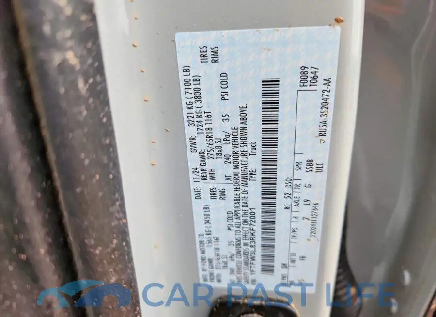 1FTFW3L83RKF72001# 12