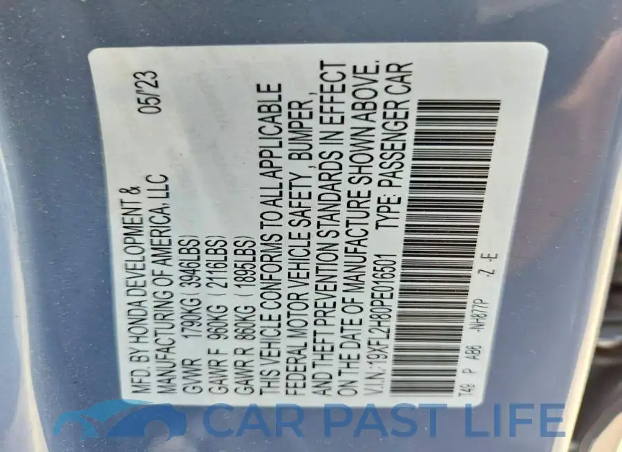19XFL2H80PE016501# 12