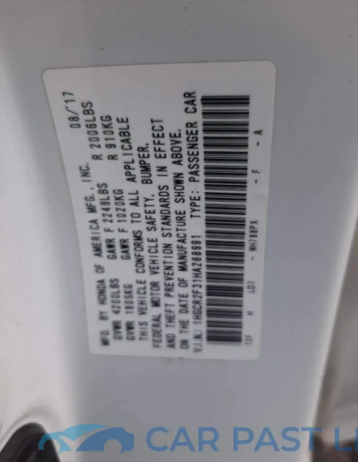 1HGCR2F31HA288991# 12