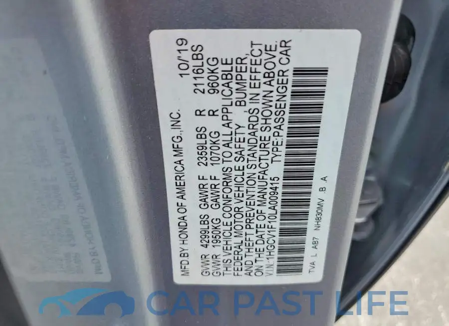 1HGCV1F10LA009415# 12