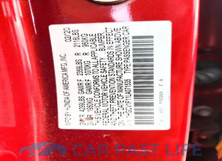 1HGCV1F11LA071535# 13