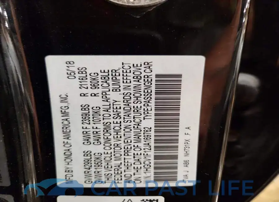 1HGCV1F12JA169762# 13