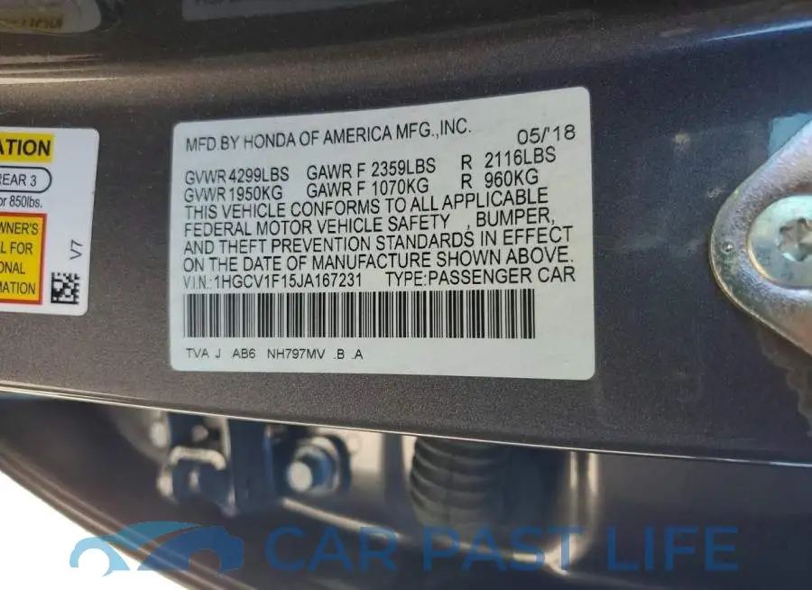 1HGCV1F15JA167231# 12