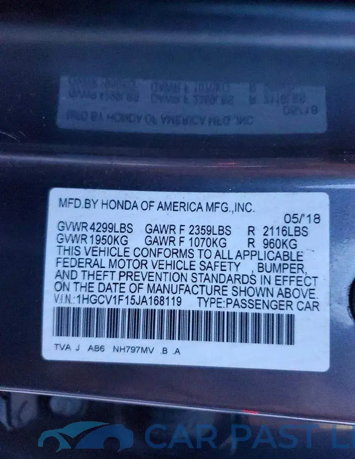 1HGCV1F15JA168119# 12