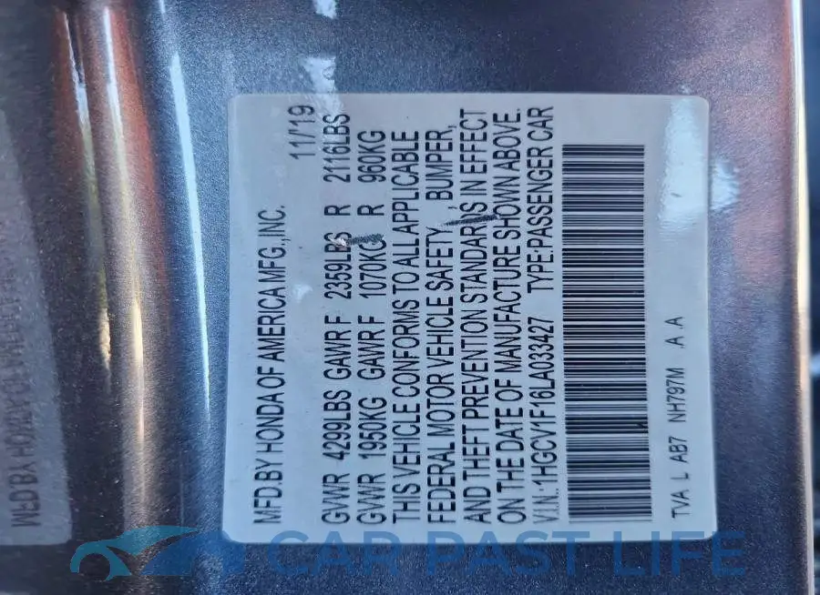 1HGCV1F16LA033427# 12