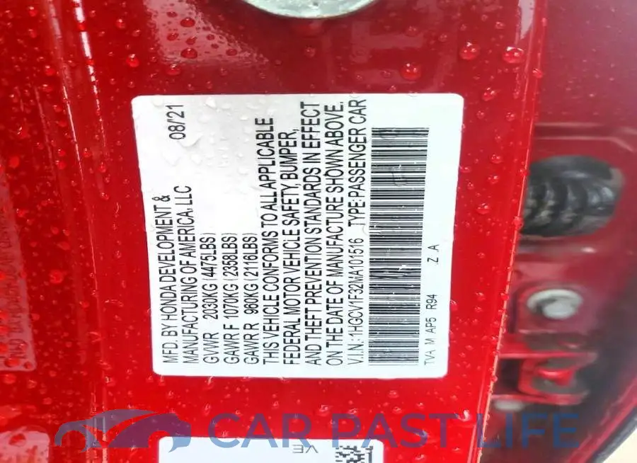 1HGCV1F32MA101516# 13