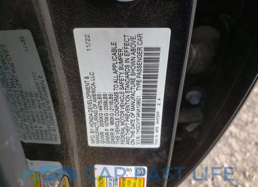 1HGCV1F34NA108601# 12