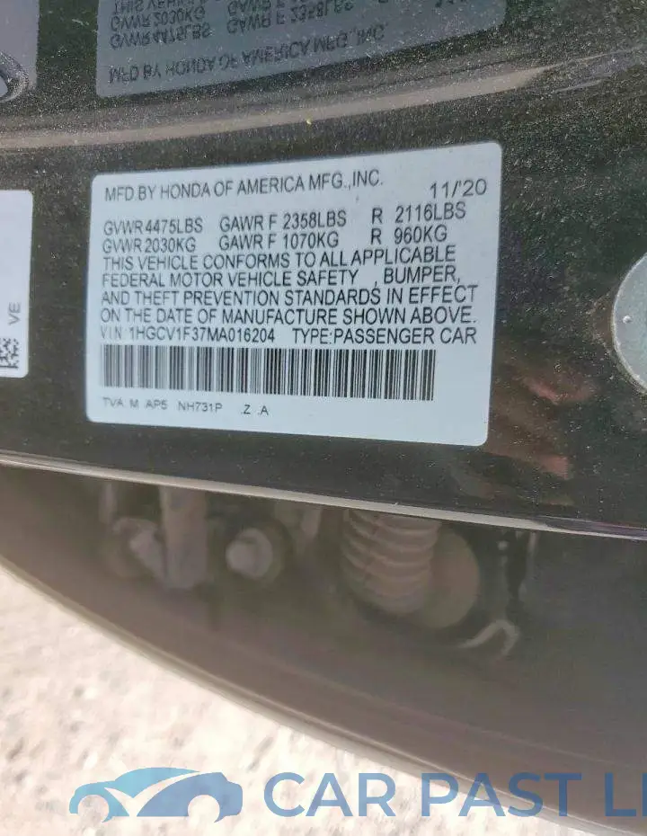 1HGCV1F37MA016204# 12