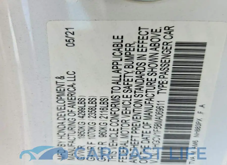 1HGCV1F58MA069611# 12