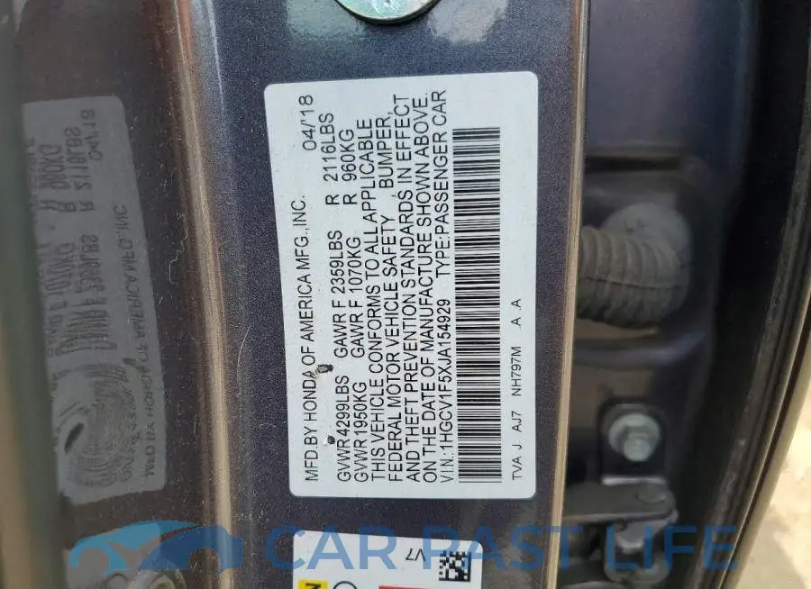 1HGCV1F5XJA154929# 12
