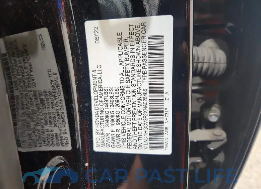 1HGCV3F2XNA026486# 12