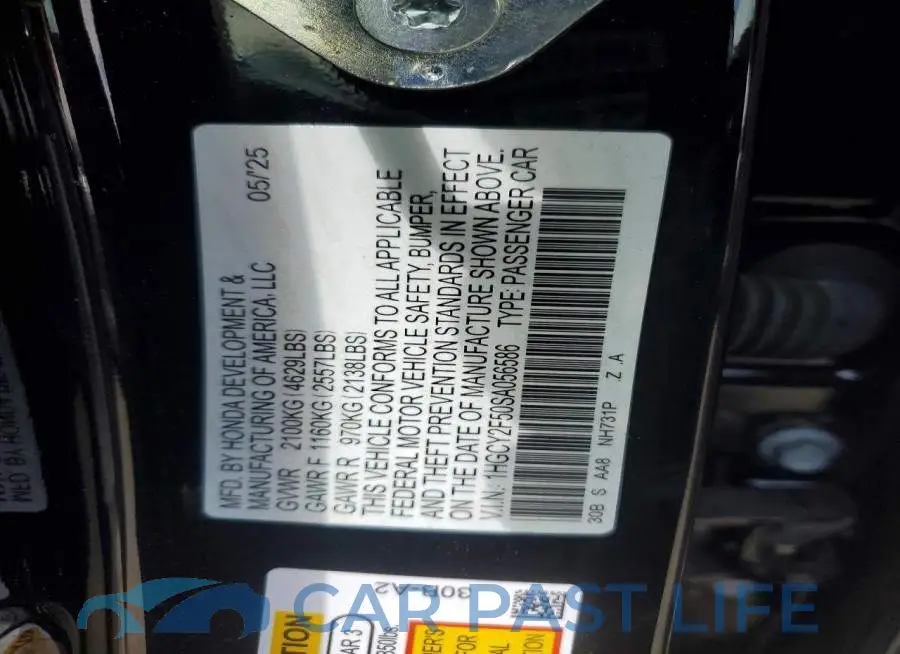 1HGCY2F50SA056586# 12