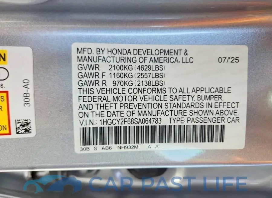 1HGCY2F68SA064783# 13