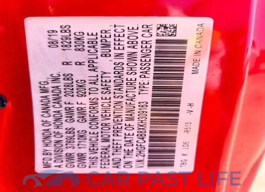 2HGFC4B8XKH309163# 13