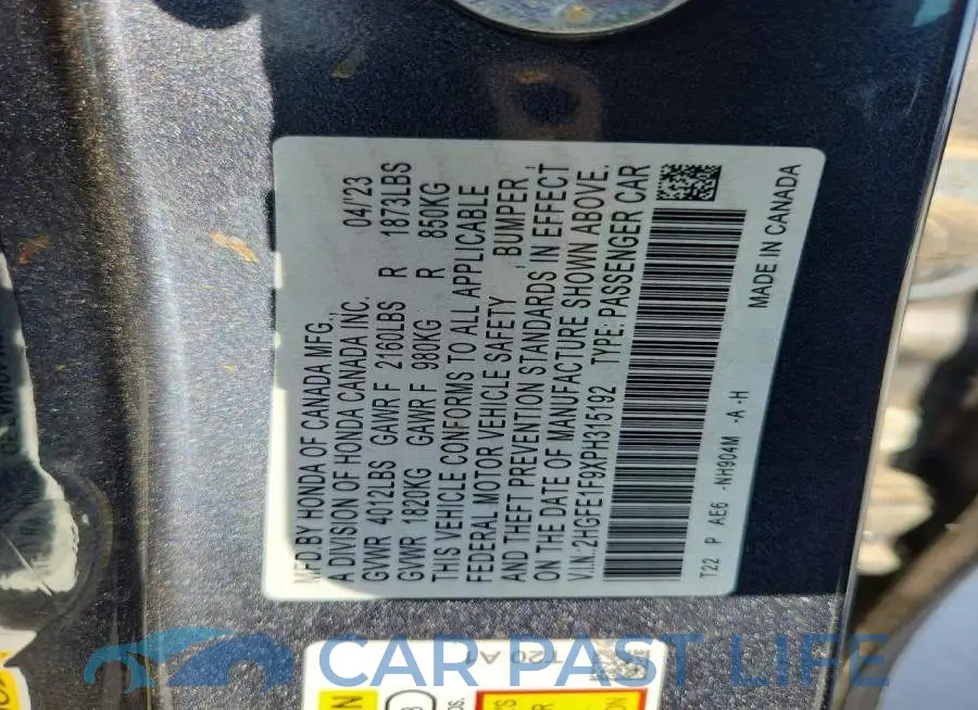 2HGFE1F9XPH315192# 12