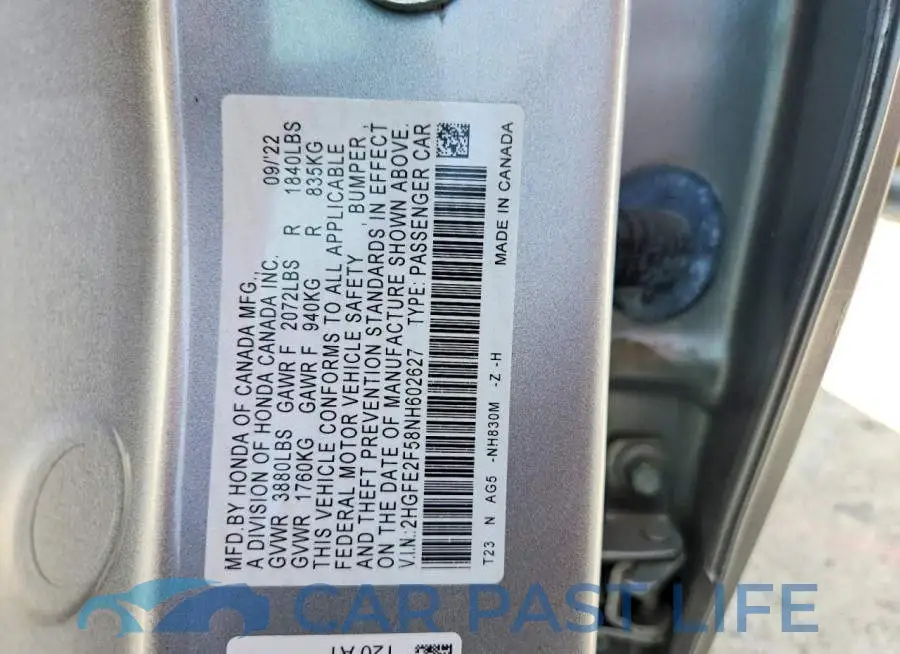 2HGFE2F58NH602627# 12
