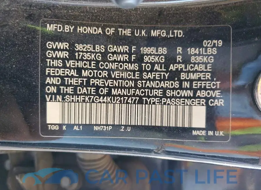 SHHFK7G44KU217477# 12