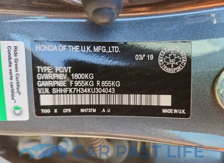 SHHFK7H34KU304043# 12