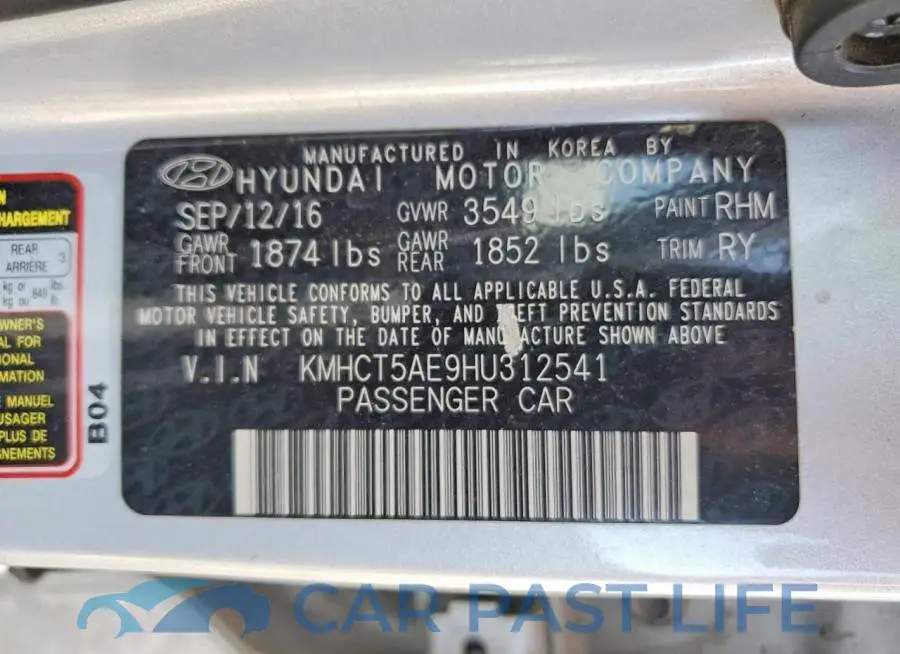 KMHCT5AE9HU312541# 12