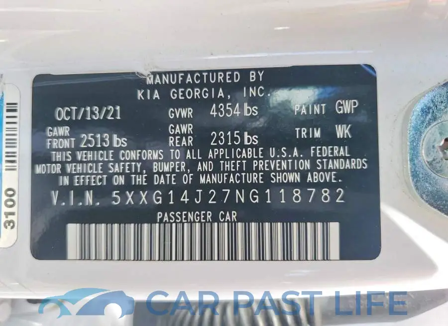 5XXG14J27NG118782# 12