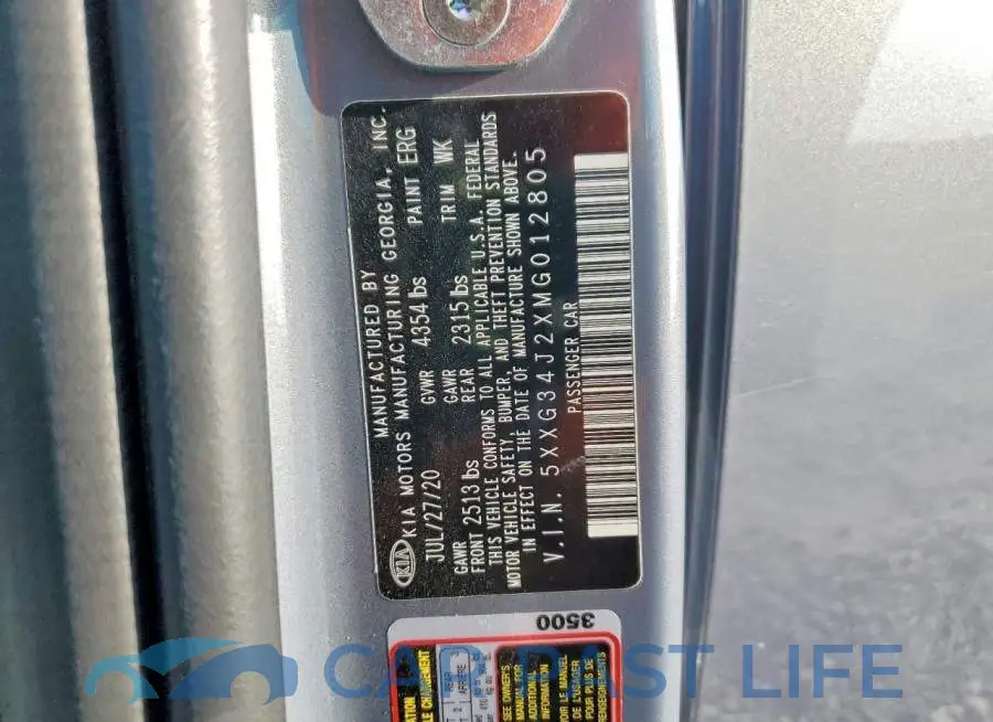 5XXG34J2XMG012805# 12