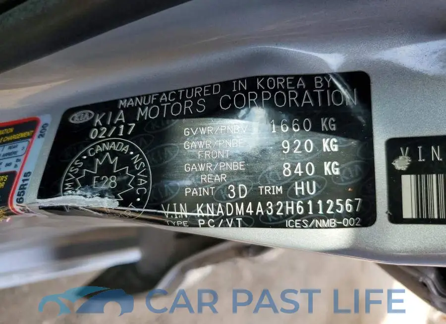 KNADM4A32H6112567# 12