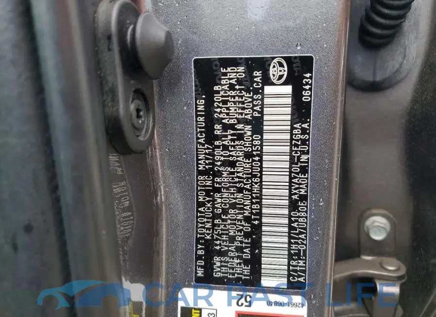 4T1B11HK6JU041580# 12