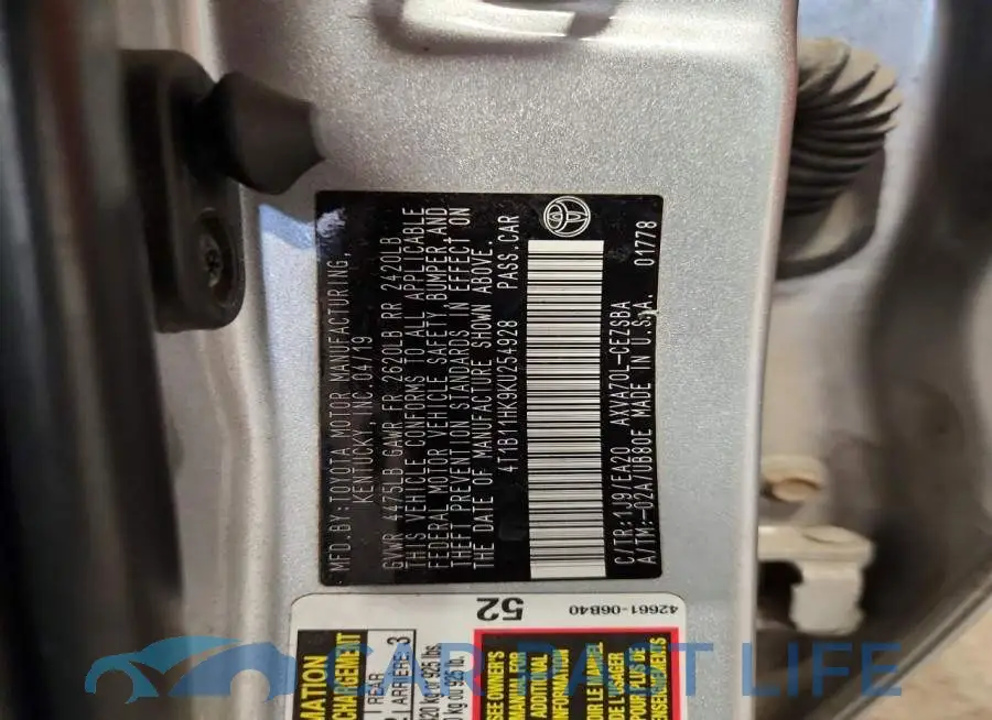4T1B11HK9KU254928# 12