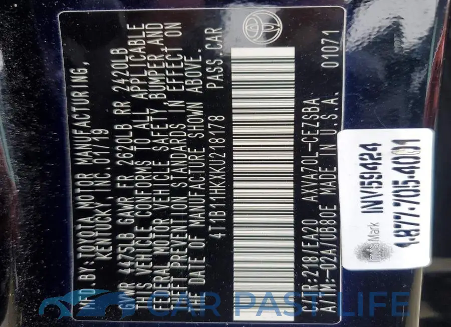 4T1B11HKXKU218178# 12