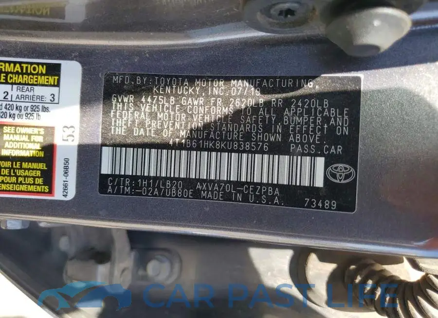 4T1B61HK8KU838576# 12