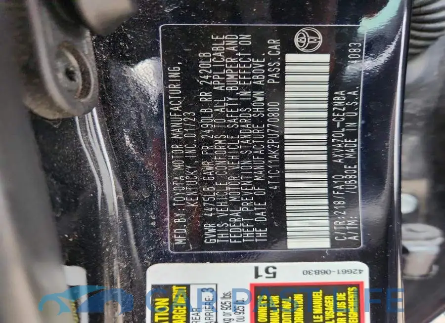 4T1C11AK2PU770800# 12