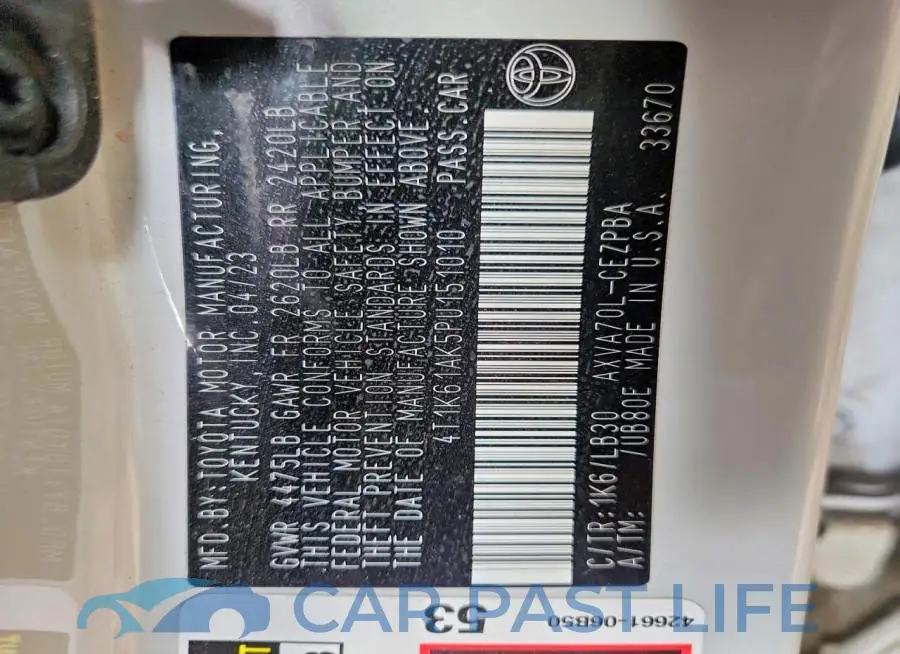 4T1K61AK5PU151010# 12