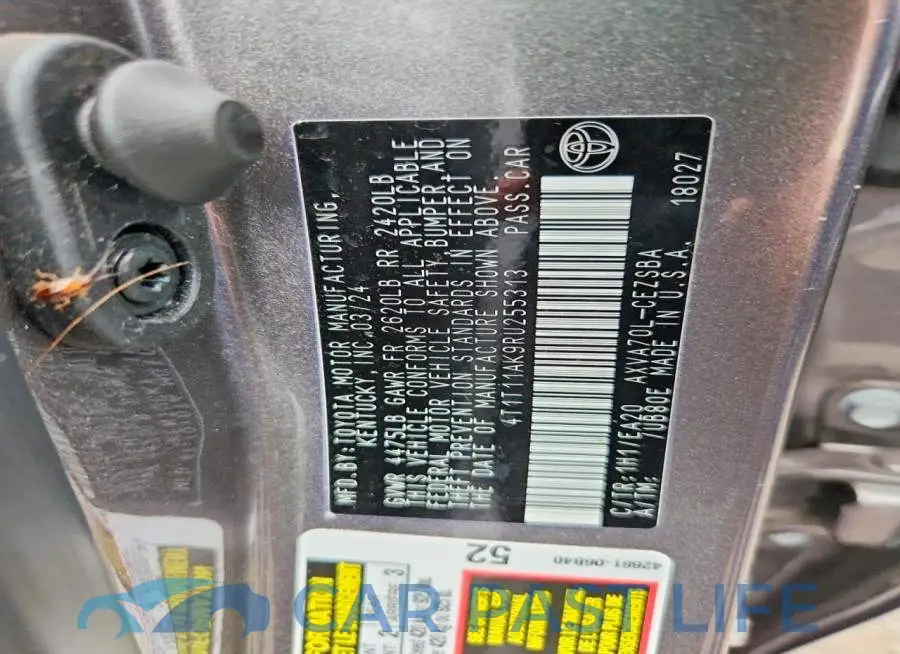 4T1T11AK9RU255313# 12