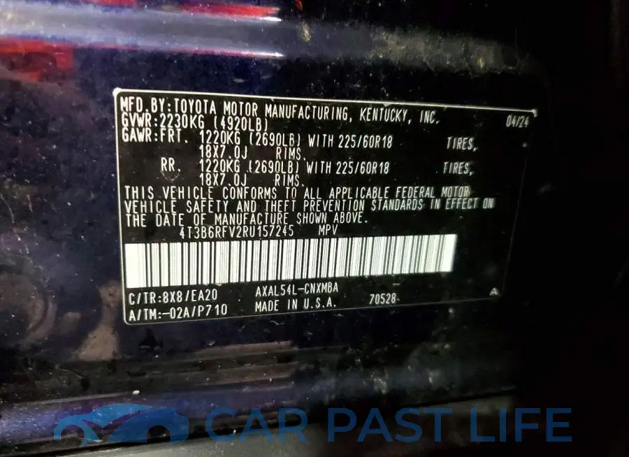 4T3B6RFV2RU157245# 13