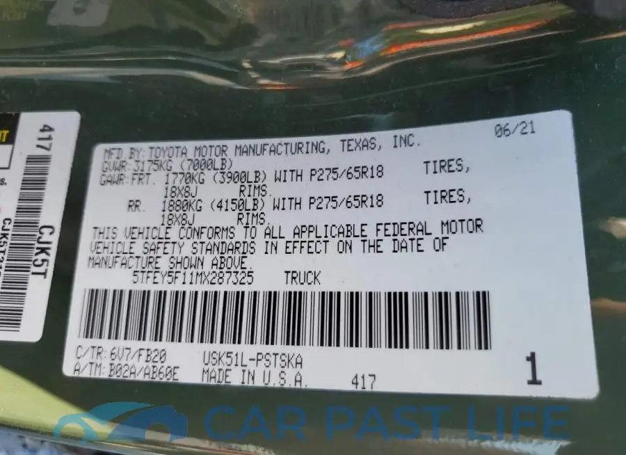5TFEY5F11MX287325# 12