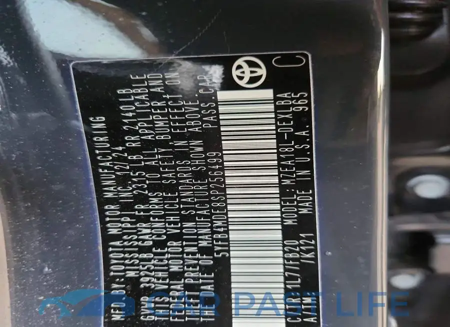5YFB4MDE8SP256499# 12