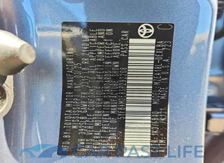 5YFB4MDE8SP292208# 12