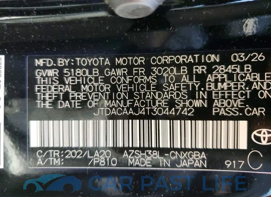 JTDACAAJ4T3044742# 14