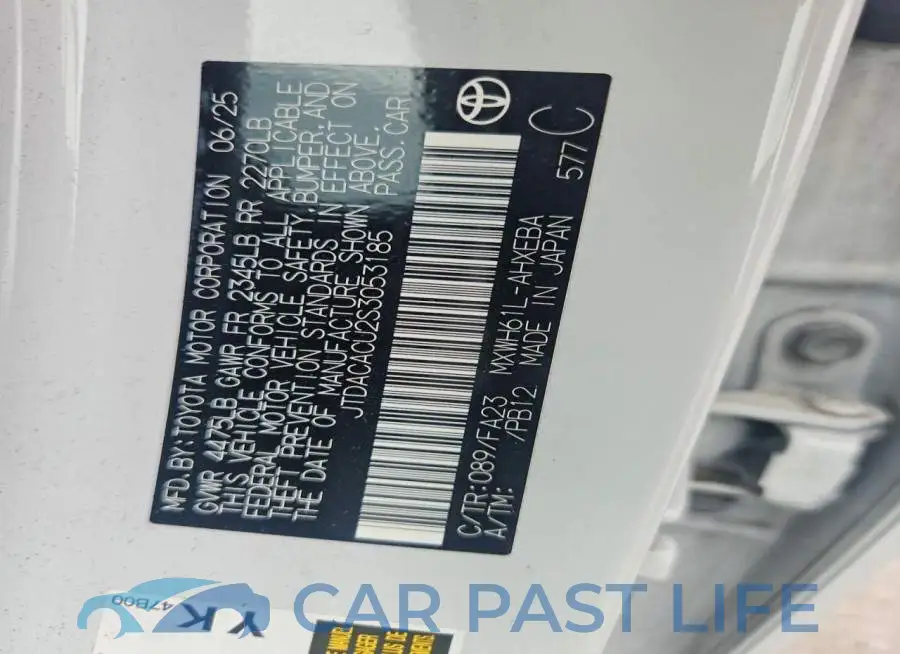 JTDACACU2S3053185# 12